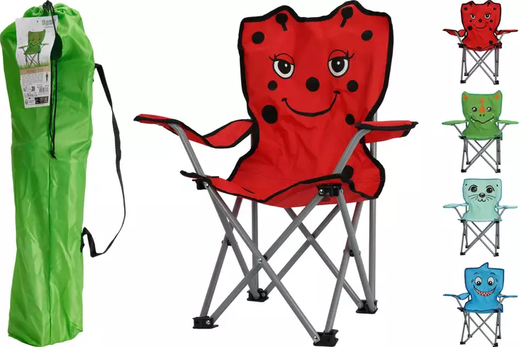 Lasten kokoontaitettava eläinhahmo retkituoli - leppäkerttu, dino, hai, merileijona - 57x32x60cm, 600d polyesteri, 50kg kantavuus - Retkituolit ja retkisängyt - 8720573963275 - 1