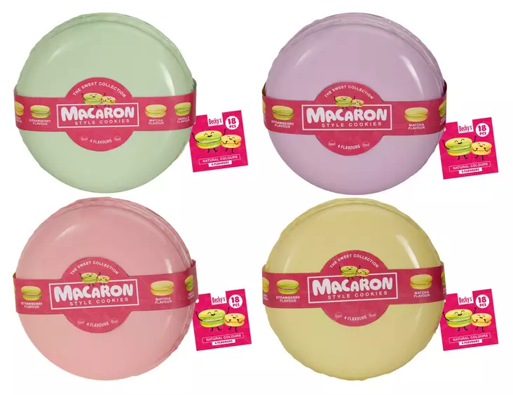 Macaron-tyyliset keksit 18 kpl neljässä maussa lahjarasiassa - Keksit ja snacksit - 8713305822025 - 1