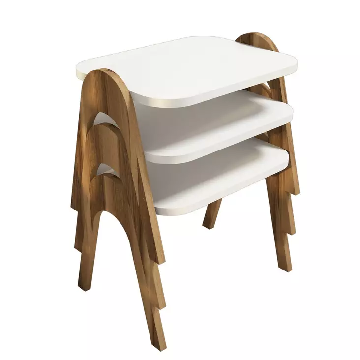 Moderni ja Tyylikäs 3-osainen Pöytäsarja - Pähkinä Valkoinen - 100% Melamiinipinnoitettu Lastulevy - 48,6x42x35,5 cm - Pöydät - 8681875184075 - 1