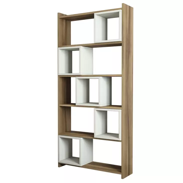 Moderni Kirjahylly, Pähkinä-Kerma, 100% Melamiinipinnoitettu, 80x170x22 cm, Siirrettävä Hylly, Seinään Kiinnitettävä - Kirjahyllyt - 8681875183405 - 1