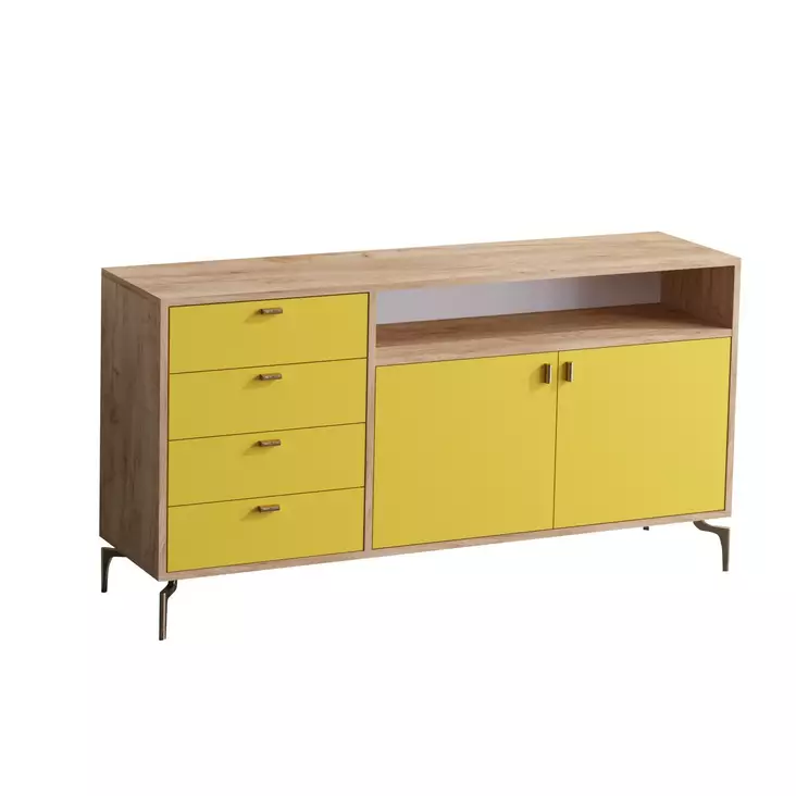 Moderni Konsoli - 100% Melamiinipinnoitettu Lastulevy, 4 Vetolaatikkoa, Tammi Keltainen, 140x40x86 cm, Kiinnitettävä Seinä - Lipastot ja senkit - 8682870658615 - 1