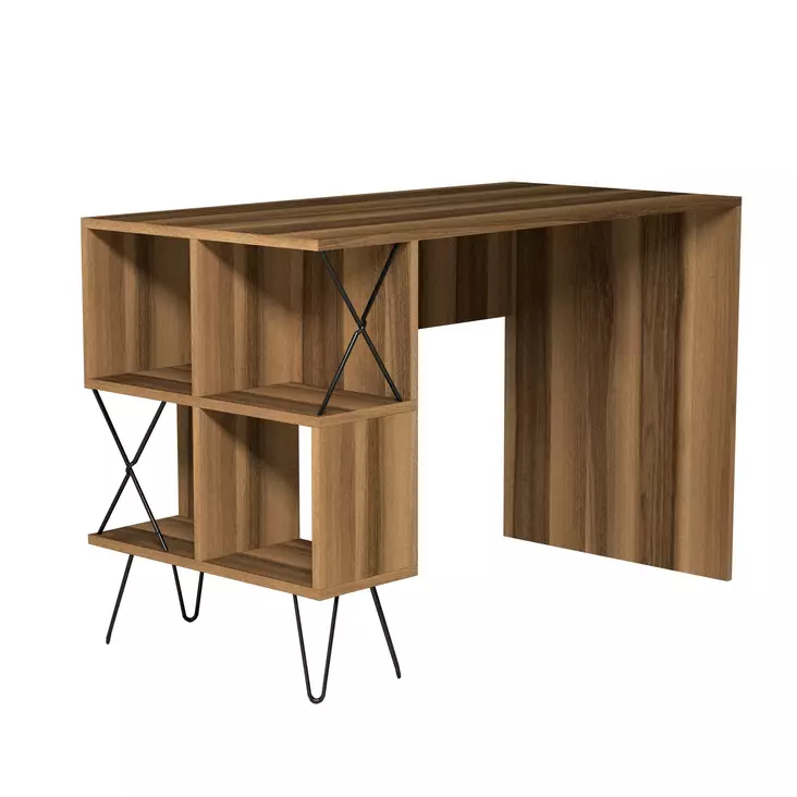 Moderni Opiskelupöytä, Pähkinä-Musta, 120x78,8x60 cm, 100% Melamiinipinnoitettu, Useita Hyllyjä, Seinään Kiinnitettävä - Työpöydät - 8681875555615 - 1