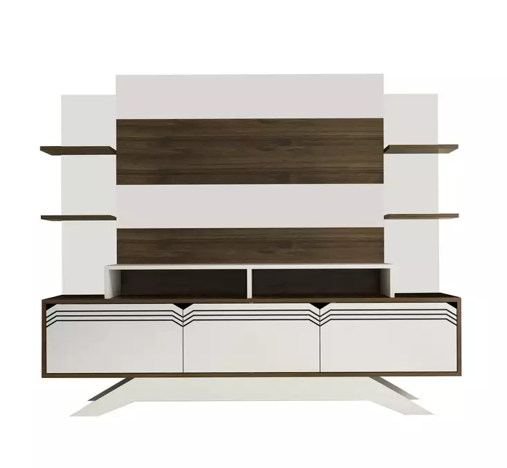 Moderni TV-taso, Pähkinä Valkoinen, 100% Melamiinipinnoitettu, 180x148,6x29,5 cm, Useita Hyllyjä, Seinään Kiinnitettävä - TV-tasot - 8681875445015 - 1