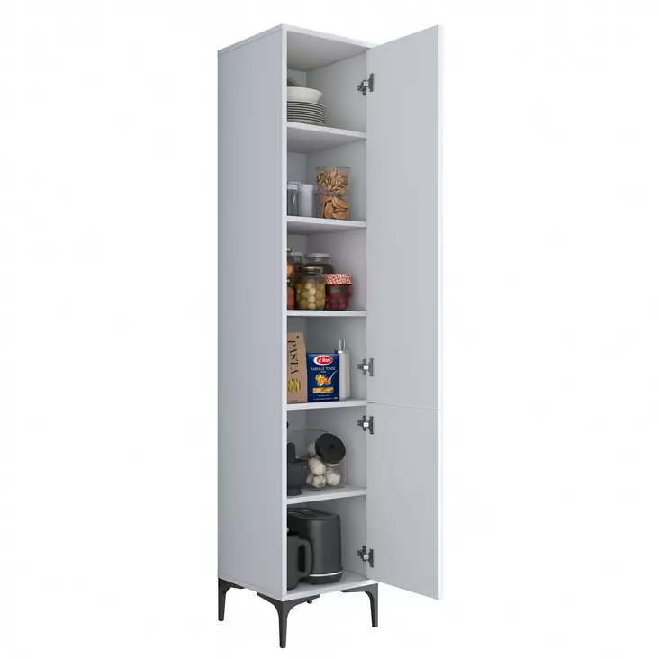 Monikäyttöinen Kaappi - Valkoinen, 100% Melamiinipinnoitettu E1 Laatu Lastulevy, 18 mm, 40x198,6x40 cm - Kaapit ja lipastot - 8684282480945 - 1
