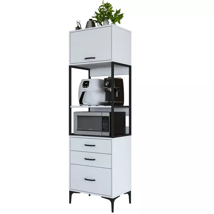 Monikäyttöinen Kaappi, Valkoinen, 100% Melamiinipinnoitettu E1 Laatu Lastulevy, 18mm, 60x198,6x40cm, Useita Hyllyjä - Kaapit ja lipastot - 8684283108725 - 1