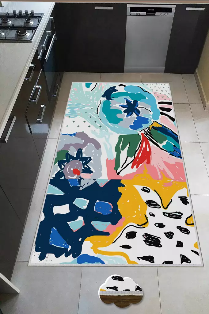 Monivärinen 50x80 cm Matto - 100% Polyesteri, 3D Digitaalinen Painatus, Konepestävä, Liukumaton Alapuoli - Pienet matot ja käytävämatot - 8683342300285 - 1