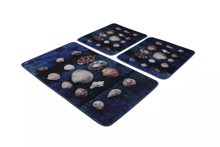 Monivärinen Kylpyhuonemattosetti 3-osainen - 100% Polyesteri, Antibakteerinen, Konepestävä, Liukumaton, 60x100 cm, 50x60 cm - Kylpyhuonematot ja kosteantilan matot - 8682870916135 - 1