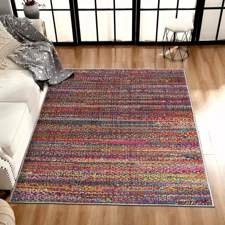 Monivärinen Matto 80x120 cm - 100% Polyesteri, Antibakteerinen, Ekologinen, Konepestävä, Liukumaton Alusta - Pienet matot ja käytävämatot - 8683342895675 - 1