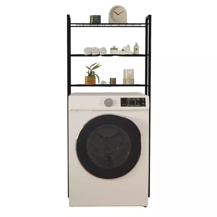 Musta Metallinen Pesukonekaappi - Kestävä 7mm Runkopaksuus, 24x68x150cm - Tyylikäs ja Tilava Säilytysratkaisu - Kylpyhuonekalusteet - 8684282608325 - 1
