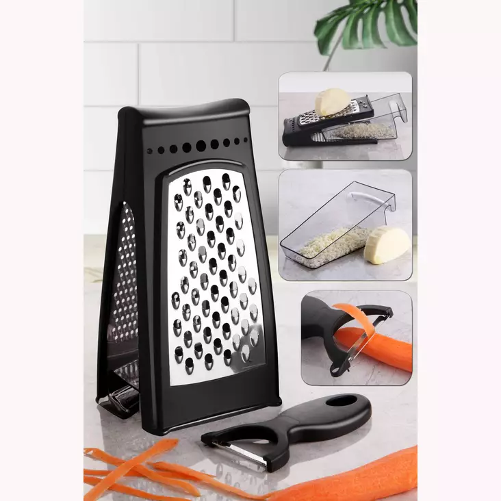 Mustateräinen Raastin & Kuorijasetti (2 osaa) - Ruostumaton Teräs, Kestävä, Ergonominen, Ei Astianpesukoneeseen - Tarjoiluastiat - 8683743023325 - 1