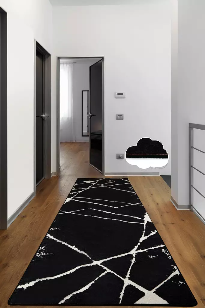 Musta Valkoinen Matto 80x120 cm - Antibakteerinen, Konepestävä, Liukumaton, 100% Polyesteri, 10 mm Paksuus - Pienet matot ja käytävämatot - 8682870896505 - 1