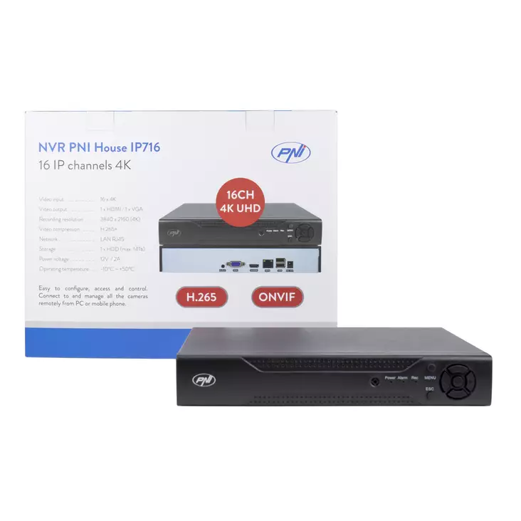 NVR PNI-talo IP716, 16-kanavainen IP 4K, H.265, ONVIF - PNI tuotteet - 5949066523465 - 1