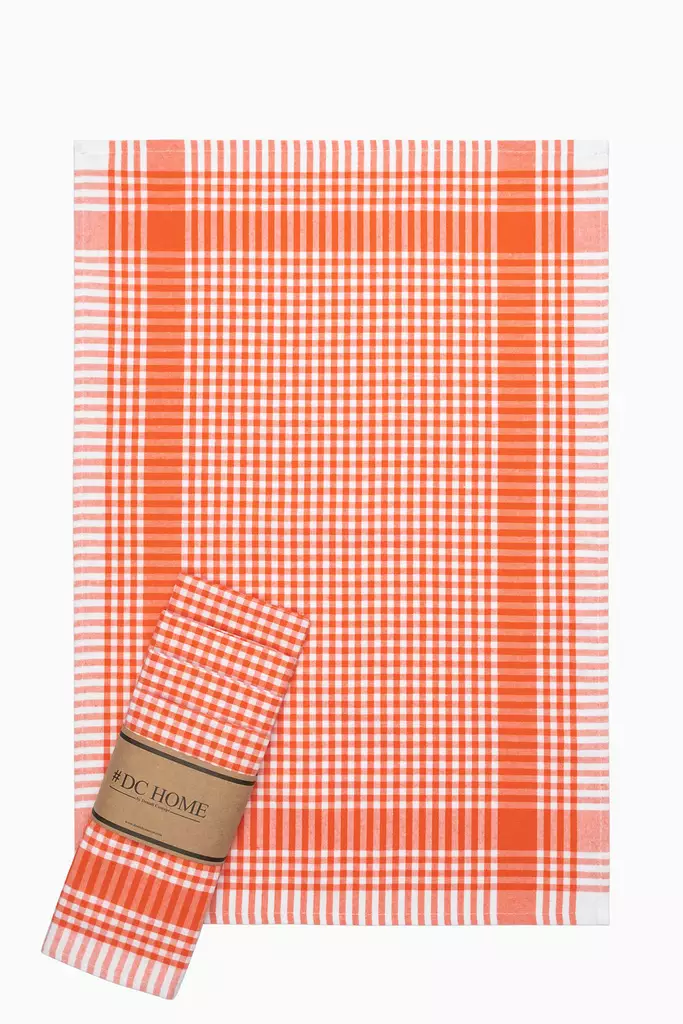 Oranssi Keittiöpyyhesetti 5 kpl - 85% Puuvilla, 15% Polyesteri, 45x65 cm, Konepestävä, Tyylikäs Ruudullinen Kuviointi - Keittiötekstiilit - 8683342758505 - 1