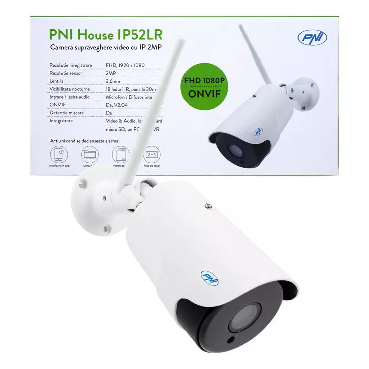 PNI House IP52LR 2MP 1080P langaton videovalvontakamera, jossa on ulko- ja sisä-IP-osoite sekä microSD-paikka, CamHi APP yötila - PNI tuotteet - 5949066524325 - 1