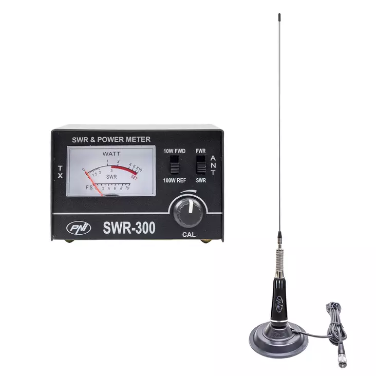 PNI LED 2000 CB antenni, 90 cm, 145 mm magneetti ja PNI SWR-300 heijastusmittari SWR-mittaukseen, musta - PNI tuotteet - 5949066540325 - 1