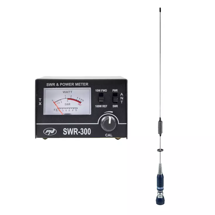 PNI ML75 CB antenni, 75 cm, 300 W, taitettava ja PNI SWR-300 heijastusmittari SWR-mittaukseen, musta - Radiopuhelimet ja megafonit - 5949066540295 - 1