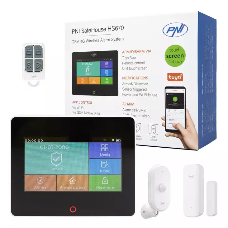 PNI SafeHouse HS670 WiFi GSM 4G langaton hälytysjärjestelmä, värillinen kosketusnäyttö, 99 langatonta aluetta, tuki 5 puhelinnumeroa, puhelu- ja SMS-hälytys, yhteensopiva PNI Smartin tai Tuya-sovelluk - PNI tuotteet - 5949066542985 - 1