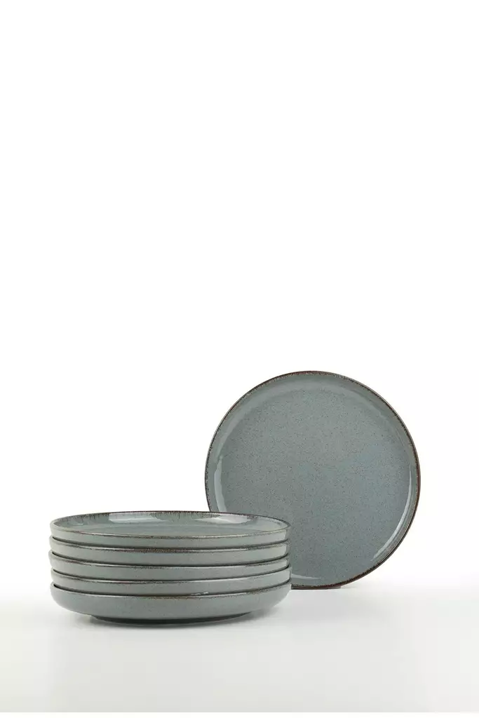 Porcelainen Lautassetti 6 kpl - Harmaa, 19x19 cm, Astianpesukone- ja Mikroaaltouuninkestävä, Tyylikäs ja Kestävä - Lautaset - 8684283203505 - 1