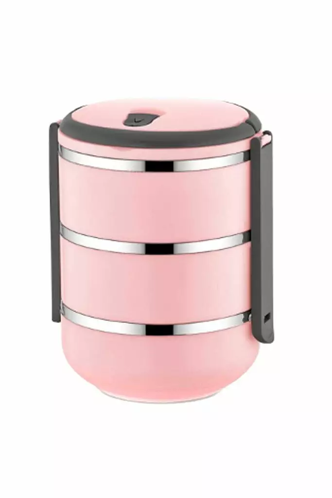 Ruostumaton Teräslounaslaatikko 3-osainen Setti, Pinkki, 21,5 cm Korkeus, 15 cm Halkaisija, 2,25 l Tilavuus - Eväsrasiat ja ruoansäilytysastiat - 8683342445825 - 1