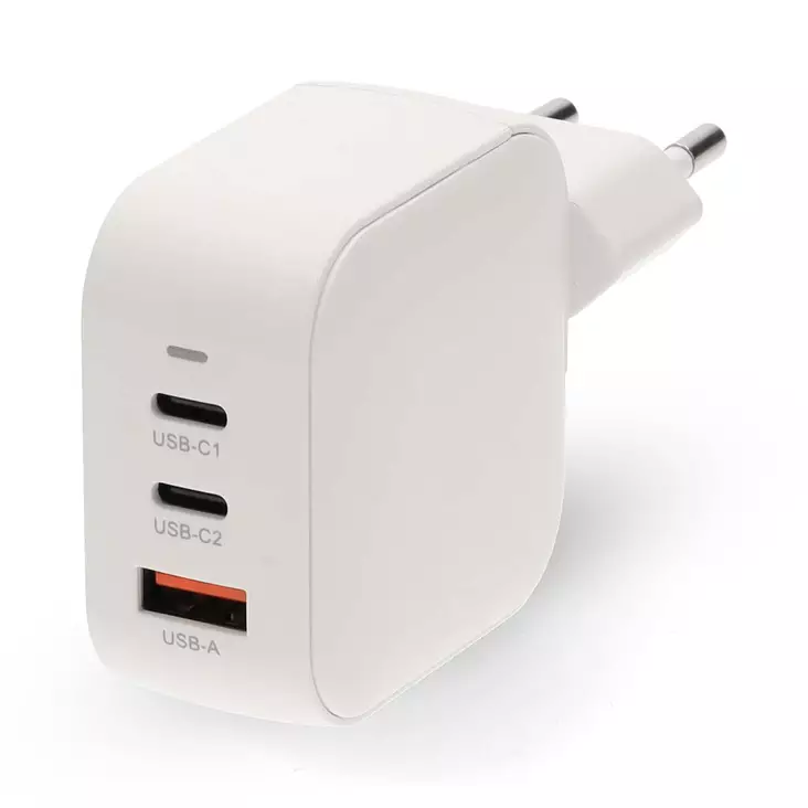 Seinälaturi | 70 W | GaN | PD3.0 | 1.5 / 2.25 A / 2.5 / 3.0 / 3.5 A | Lähtöliitäntöjen määrä: 3 | USB-A / 2x USB-C | Automaattinen Jännitteen Valinta | Valkoinen - Verkkolaturit - 5412810470235 - 1