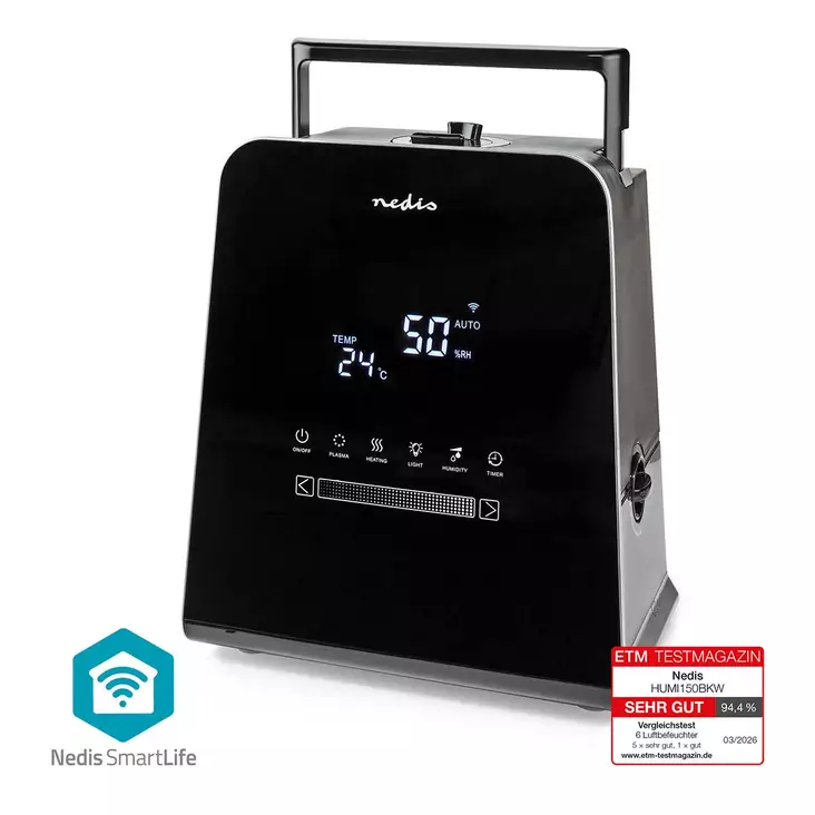 SmartLife-Kostutin | 110 W | Viileällä ja lämpimällä usvalla | 5.5 l | Kosteusmittari | Ajastin | Kaukosäädin | Yötila | Musta - Tuulettimet ja ilmastointilaitteet - 5412810406005 - 1