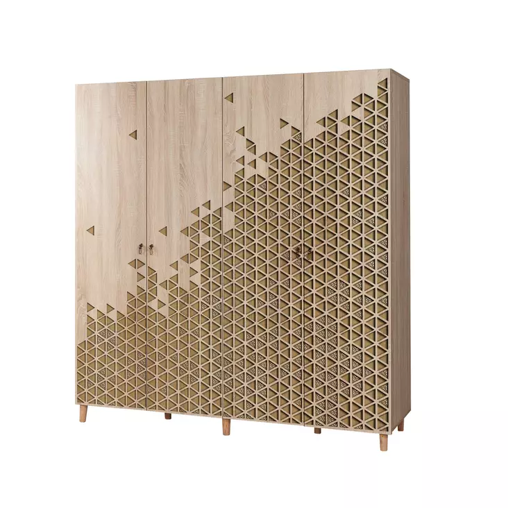 Sonoma Oak Vaatekaappi - 100% Melamiinipinnoitettu, Hornbeam Jalat, Metalli- ja Köysikahvat, 180x192x52 cm - Vaatekaapit - 8681875381115 - 1