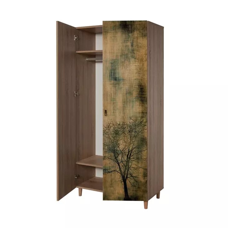 Sonoma Oak Vaatekaappi - 100% Melamiinipinnoitettu, Hornbeam Jalat, Metalli- ja Köysikahvat, UV-suojattu, 90x192x52 cm - Vaatekaapit - 8681875341225 - 1