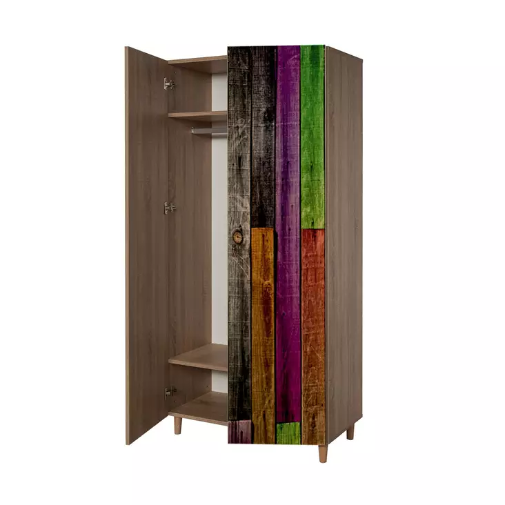 Sonoma Oak Vaatekaappi - 100% Melamiinipinnoitettu, UV-suojattu, Hornbeam-jalat, Metalli- ja Köysikahvat, 90x192x52 cm - Vaatekaapit - 8681875341195 - 1