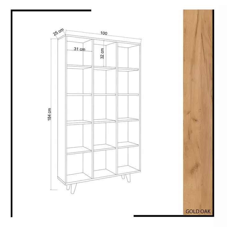 Tammi Kirjahylly - Moderni ja Tyylikäs Säilytysratkaisu, 100% Melamiinipinnoitettu, 100x184x25 cm, Useita Hyllyjä - Kirjahyllyt - 8681875179095 - 1
