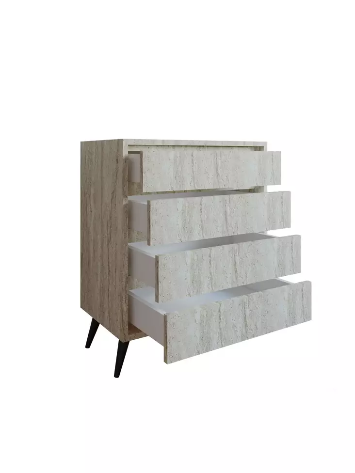 Travertiini Lipasto - 100% Melamiinipinnoitettu Lastulevy, 4 Vetolaatikkoa, Useita Hyllyjä, 70x86x40 cm - Lipastot ja senkit - 8684282994275 - 1
