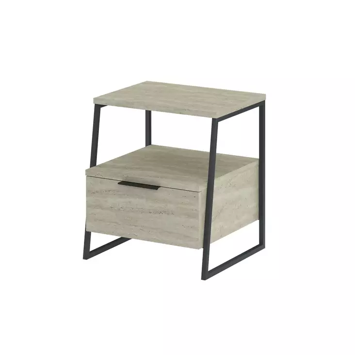 Travertiini Yöpöytä - 100% Melamiinipinnoitettu Lastulevy, Pehmeästi Sulkeutuvat Saranat, 45x50x40 cm, Tyylikäs Säilytys - Yöpöydät - 8684283438815 - 1