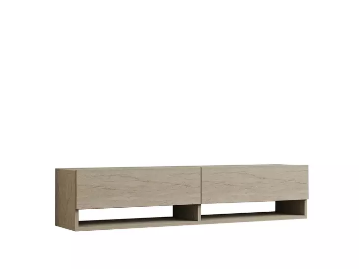 TV-taso Travertiini, 100% Melamiinipinnoitettu Lastulevy, 141x31x30 cm, Useita Hyllyjä, Kiinnitettävä Seinäkiinnitys - TV-tasot - 8684283021345 - 1