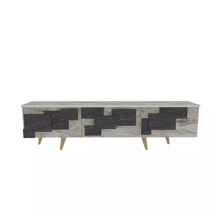 TV-taso, Valkoinen Marmori, 100% Melamiinipinnoitettu Lastulevy, 160x45x35 cm, Tyylikäs ja Kestävä Huonekalu - TV-tasot - 8683743959655 - 1