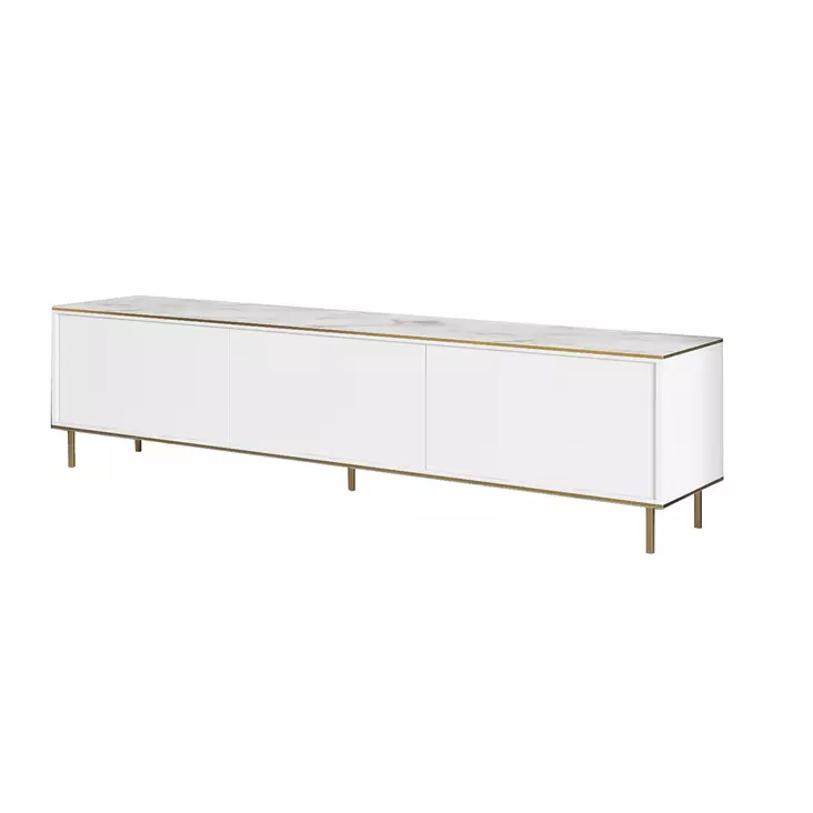 TV-taso, Valkoinen Marmori Kulta, 180x45,2x35 cm, 100% Melamiinipinnoitettu, Useita Hyllyjä, Kiinnitettävä Seinäasennus - TV-tasot - 8684282548485 - 1