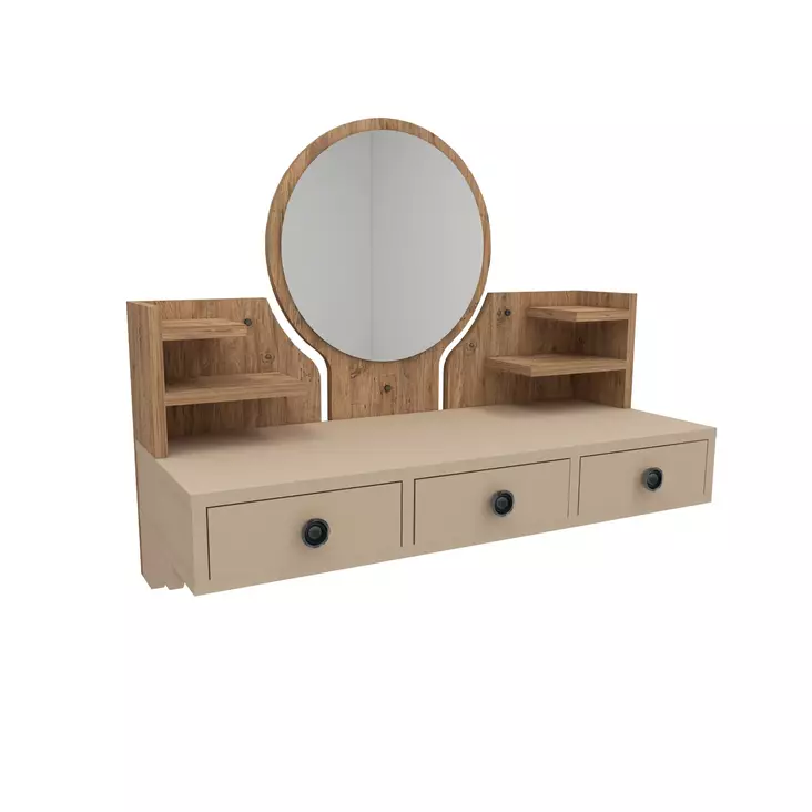 Tyylikäs Meikkipöytä - Atlantic Pine Beige - 100% Melamiinipinnoitettu - 18mm - 75x90x36,8cm - Kestävä ja Tilava - Meikkipöydät - 8683743972685 - 1