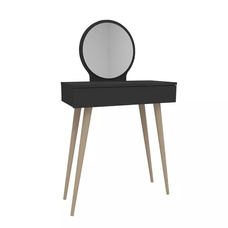 Tyylikäs Meikkipöytä Peilillä - Anthracite Väri, 100% Melamiinipinnoitettu, 18mm Paksuus, Pyökkijalat, 129,2x72x35cm - Meikkipöydät - 8683743972845 - 1