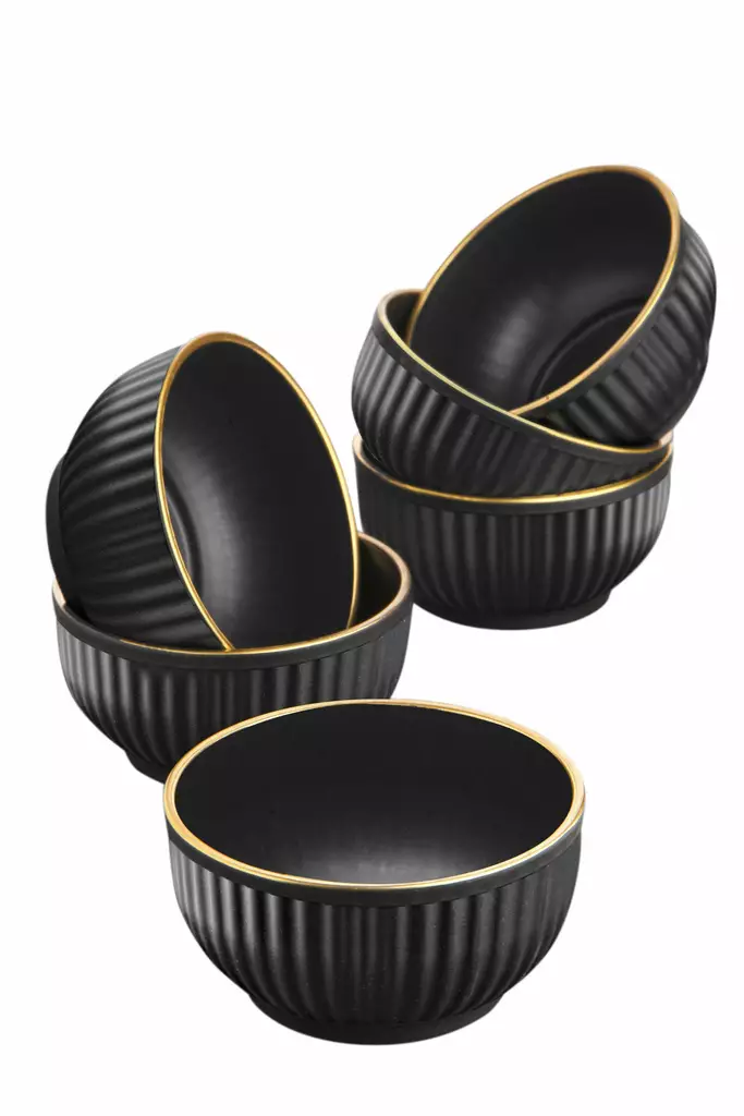 Tyylikäs Musta Kulhosetti (6 kpl) - 100% Muovia, BPA-vapaa, 250 ml, 10x10x5 cm - Ei Mikroaaltouuni- tai Konepesu - Tarjoiluastiat - 8683342786065 - 1
