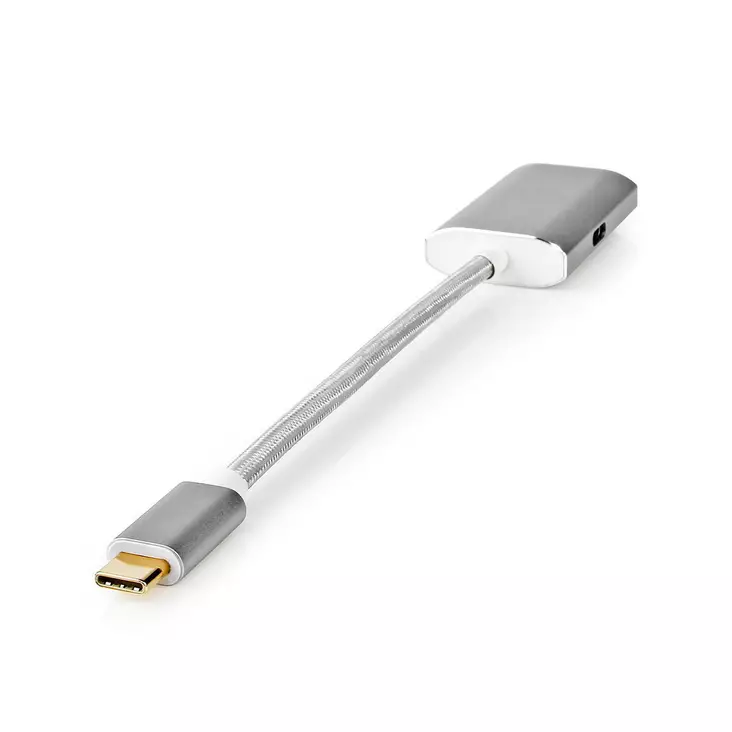 USB-C Sovitin | USB 3.2 Gen 1 | USB-C Uros | DisplayPort Naaras / USB-C Naaras | 4K@60Hz | Power delivery | 0.20 m | Pyöreä | Kullattu | Nailon / Punottu | Hopea | Laatikko kannella ja ikkunalla - Tietokone ja verkko - 5412810331765 - 1