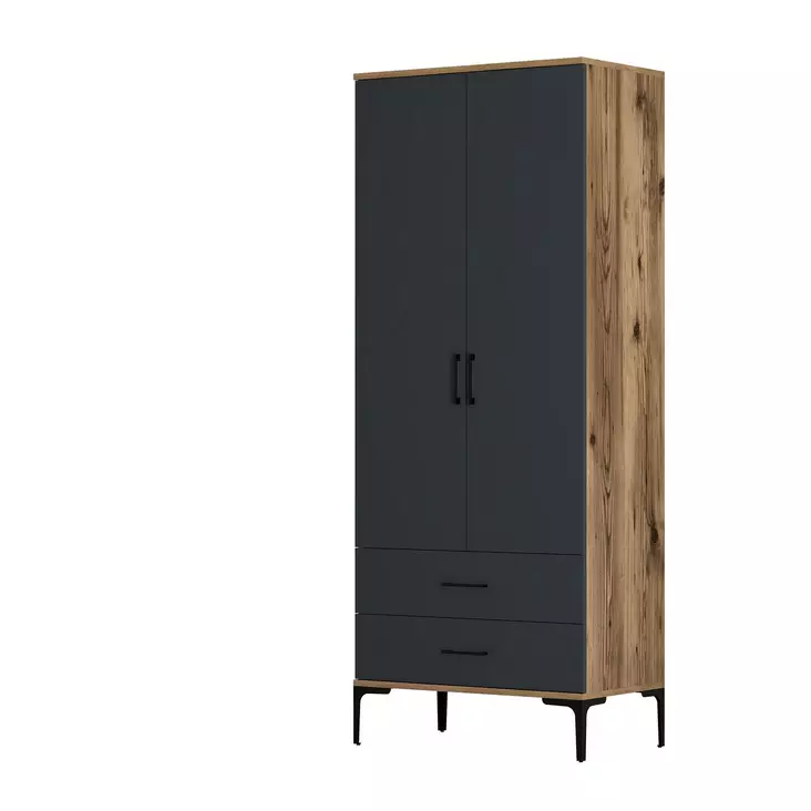 Vaatekaappi, Pähkinä Antrasiitti, 100% Melamiinipinnoitettu Lastulevy, 80x47,5x201,4 cm, 2 Pakettia, Helppo Koota - Vaatekaapit - 8684282088875 - 1