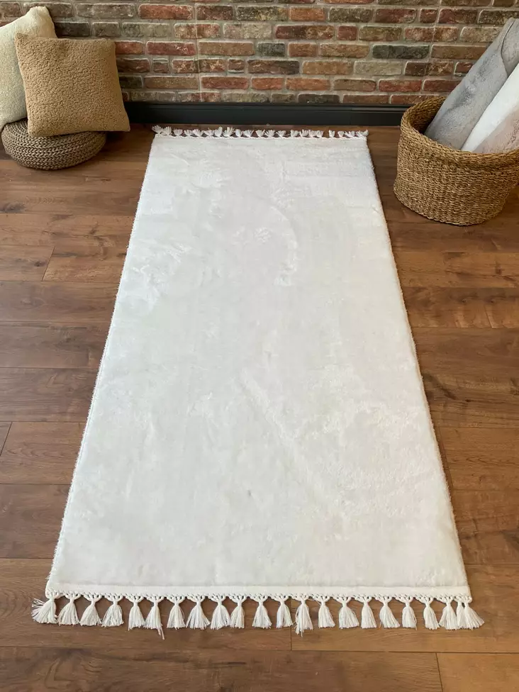 Valkoinen Antibakteerinen Polyesterimatto 80x150 cm - Konepestävä, 1,5 cm Paksuus, 750 gr/m², Tyylikäs ja Kestävä - Pienet matot ja käytävämatot - 8684282513735 - 1