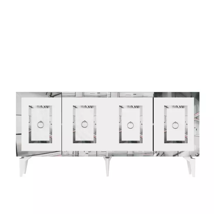 Valkoinen Hopea Konsoli 150x40x79 cm - 100% Melamiinipinnoitettu Lastulevy, 18 mm Paksuus, 2 Pakettia - Lipastot ja senkit - 8684282612605 - 1