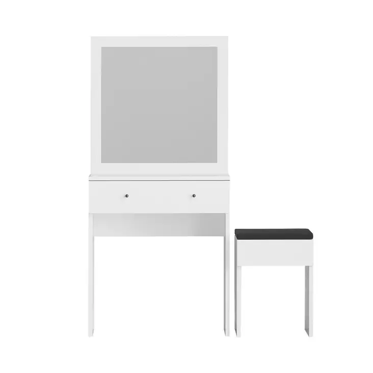 Valkoinen Meikkipöytä Peilillä - 100% Melamiinipinnoitettu Lastulevy, 18mm, 65x139x35cm, Kiinnitettävä Seinäasennus - Meikkipöydät - 8684282460275 - 1