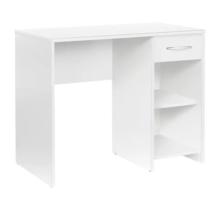 Valkoinen Opiskelupöytä - 100% Melamiinipinnoitettu Lastulevy, 90x75x52 cm, Useita Hyllyjä, 1 Laatikko, Seinään Kiinnitettävä - Työpöydät - 8682870658585 - 1