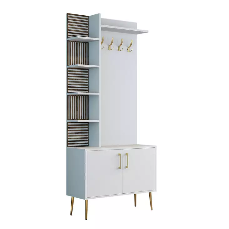 Valkokultainen Hall Stand - 100% Melamiinipinnoitettu Lastulevy, 18mm Paksuus, 90x35x202cm, 3 Pakettia, Tyylikäs Säilytysratkaisu - Eteiskaapit - 8684282465775 - 1
