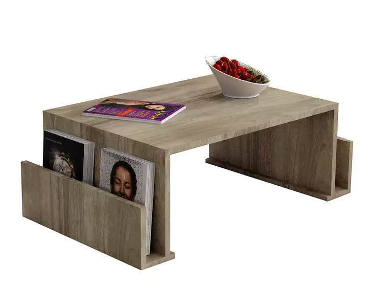 Walnut-sävyinen sohvapöytä - 100% melamiinipinnoitettu lastulevy, 18mm, 95x36,8x60cm, useita hyllyjä, moderni design - Sohvapöydät - 8681181613535 - 1
