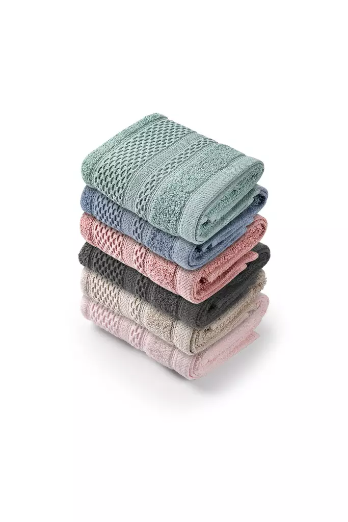Ylellinen 6-osainen 100% Puuvillainen Käsipyyhesetti - 450 gr/m² - Monivärinen - 30x50 cm - Kylpyhuoneeseen - Pyyhkeet ja kylpytakit - 8684283056835 - 1