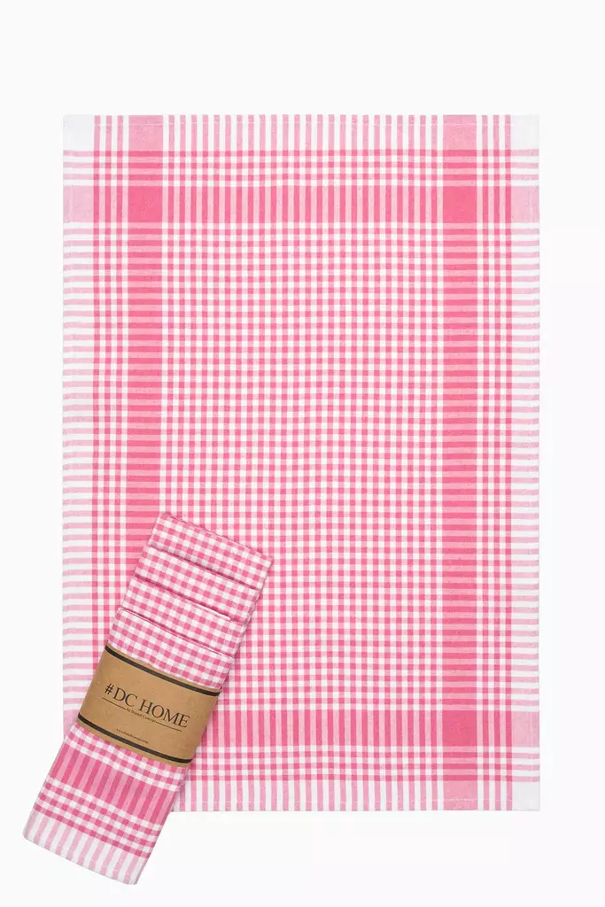 Ylellinen Käsipyyhesetti 5 kpl - 85% Puuvillaa, 45x65 cm, Ruudullinen, Konepestävä, Vaaleanpunainen, 225 g/m² - Keittiötekstiilit - 8683342758475 - 1
