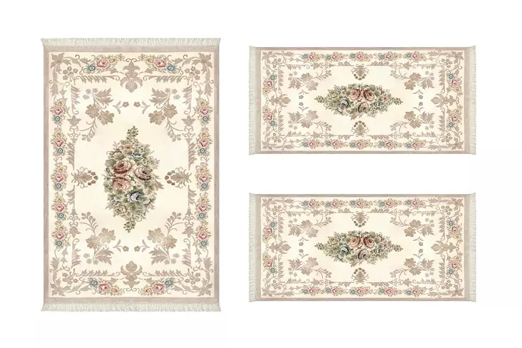 Ylellinen Monivärinen Matto 3-osainen Setti - 100% Polyesteri, Konepestävä, Antibakteerinen, 80x150cm & 60x100cm - Pienet matot ja käytävämatot - 8683342001205 - 1