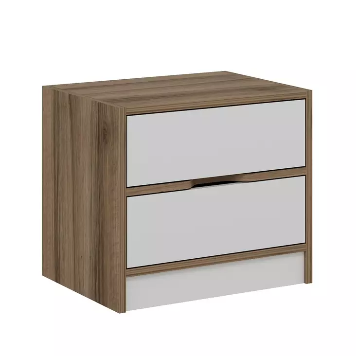 Yöpöytä - Huonekalut, Pähkinä Valkoinen, 100% Melamiinipinnoitettu Lastulevy, 18mm, 54x40x47cm, Useita Hyllyjä - Yöpöydät - 8683742567295 - 1