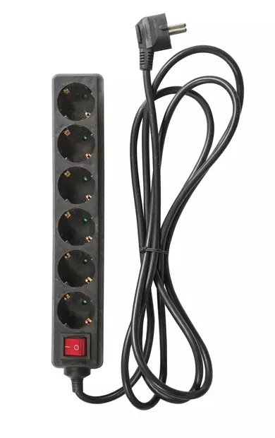 Jatkojohto-kytkin Musta 3m 6-os. Airam - Sisäjatkojohdot - 6435200256676 - 1